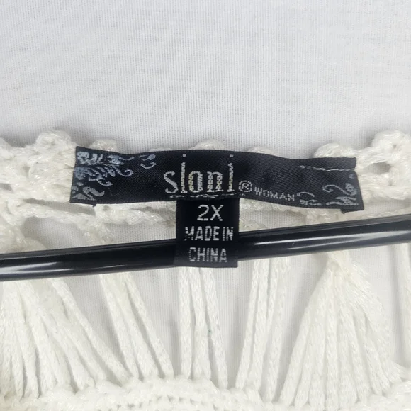 Sioni Crocheted Open Weave Cream Tunic Top GUC 22" PTP - Picture 8 of 8